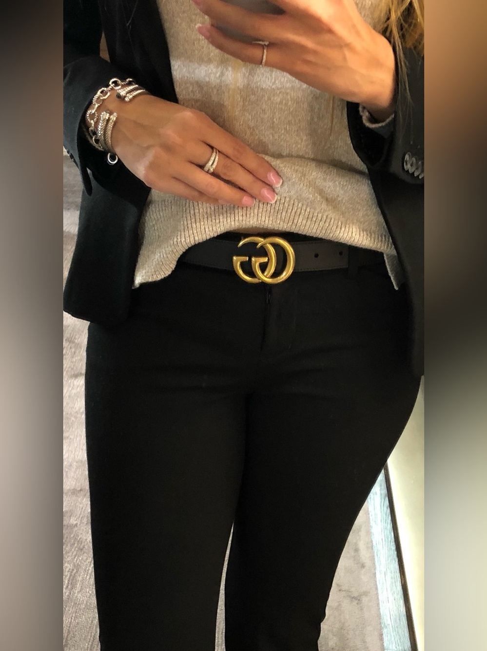 Gucci Marmont Black Leather Belt with Gold Interlocking GG Buckle